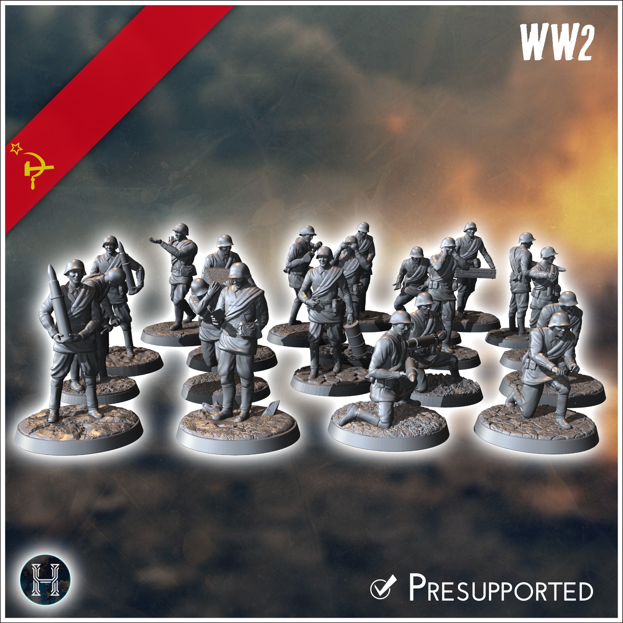 Set of 20 Russian Soviet artillery and cannon crews USSR WW2 (7) - Soviet army WW2 Second World East front Ostfront RPG Mini Hobby